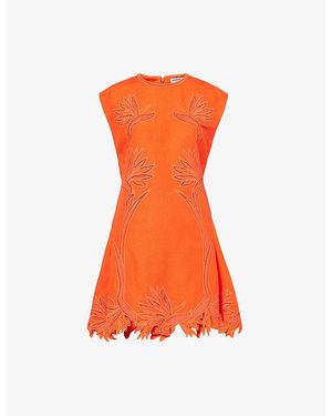 Jonathan Simkhai Raquel Embroidered Linen-Blend Mini Dress - Orange
