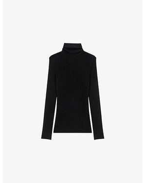 Maje Roll-Neck Long-Sleeve Wool And Silk-Blend Sweater - Black