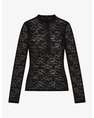 Ro&zo Sheer Long-Sleeve Stretch-Woven Top - Black