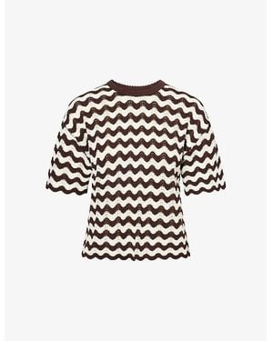ME+EM Stripe Scallop-Knit Relaxed Cotton T-Shirt - White