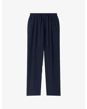 Sandro Drawstring Elasticated-Waist Linen Pants - Blue