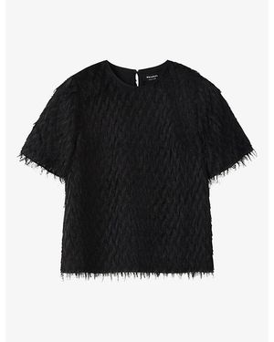 Whistles Fringed Short-Sleeve Woven Blouse - Black
