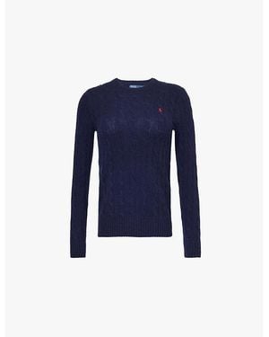Polo Ralph Lauren Logo-Embroidered Cable-Knit Wool And Cashmere Jumper - Blue