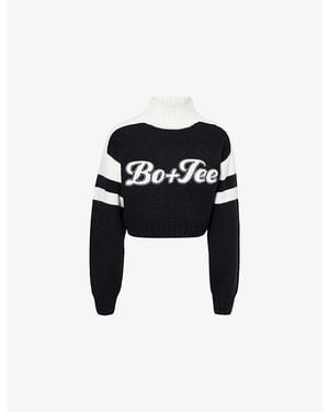 BO+TEE Logo-Appliqué Cropped Knitted Sweater - Black
