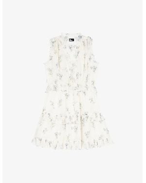 The Kooples Floral-Print Tie-Up Woven Mini Dress - White