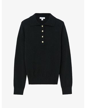 Reiss Avery Half-Button Wool And Cashmere-Blend Sweater - Black