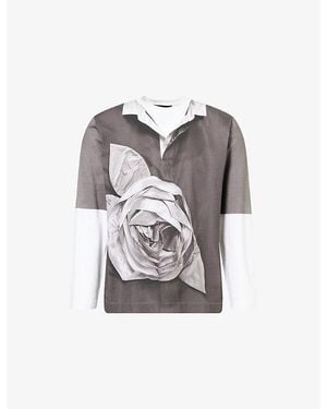 Simone Rocha Rose Rugby Graphic-Print Cotton T-Shirt - Grey
