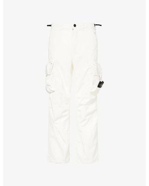 Stone Island Compass-Badge Ripstop Cotton-Blend Cargo Trousers - White