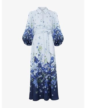 Phase Eight Noella Floral-Print Stretch-Woven Midi Dress - Blue