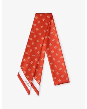 Mulberry Tree-Print Skinny Woven Scarf - Red