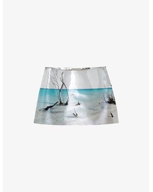 Prada Calfskin Shiny Mini Skirt - Blue