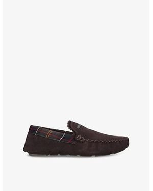 Barbour Monty Faux-Shearling Lined Tartan-Check Suede Slippers - Black
