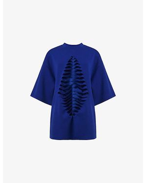 eem Laser-Cut Short-Sleeve Stretch-Woven Top - Blue
