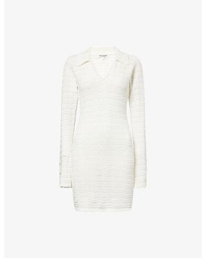 The Couture Club Open Collar Crochet Cotton-Knit Mini Dress - White