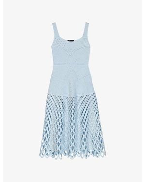 Maje Crochet Rhinestone-Embellished Knitted Midi Dress - Blue