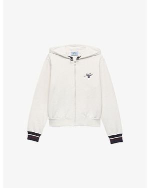 Prada Brand-Print Zip-Up Cotton Hoodie - White