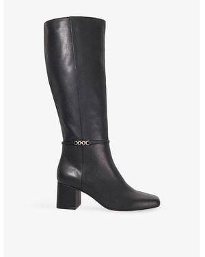 Dune Sanna Heeled Leather Knee-High Boots - Black