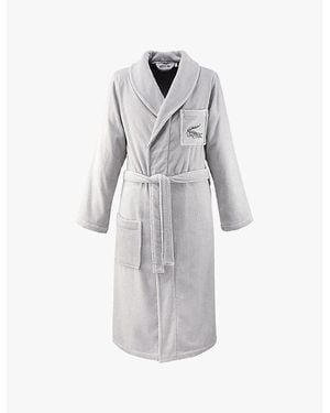 Lacoste L René Logo-Embroidered Cotton-Terry Bathrobe - Grey
