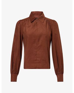 ME+EM Baby-Cord Zip-Up Cotton Blouse - Brown