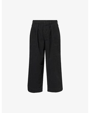 A.PRESSE Wide Leg Relaxed-Fit Cotton Trousers - Black