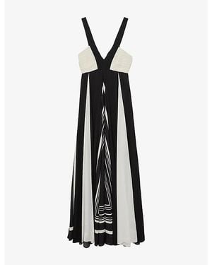 Reiss Tallie Graphic-Print Woven Maxi Dress - Black
