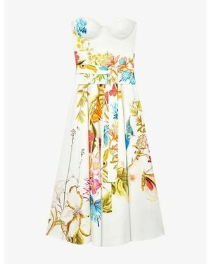 Reiss X Nybg Anisa Floral-Print Bustier Woven Midi Dress - Metallic