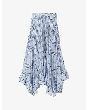Claudie Pierlot Polka-Dot Lace-Trim Woven Midi Skirt - Blue