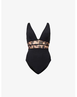 AllSaints Xalia Leopard-Print Mesh Stretch-Woven Swimsuit - Black