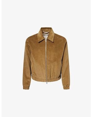 Ami Paris Embroidered-Logo Long-Sleeve Corduroy Jacket - Brown