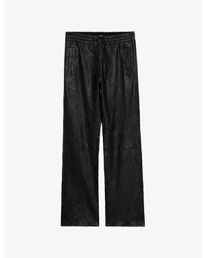 Zadig & Voltaire Elasticated-Waist Straight-Leg Leather Trousers - Black