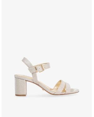 Dune Merisa Metallic-Woven Block-Heel Sandals - White