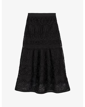 Maje Floral-Embroidered Woven Maxi Skirt - Black