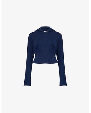 GOOD AMERICAN Cinched Slim-Fit Stretch-Cotton Blend Hoody - Blue