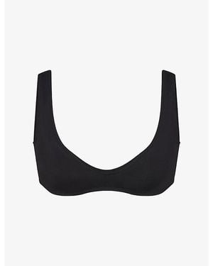 Skims Signature Swim Plunge Bikini Top - Black