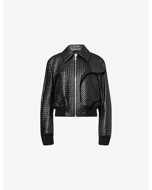 Bottega Veneta Intrecciato Leather Blouson Jacket - Black