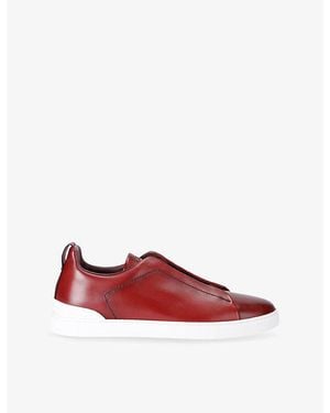 ZEGNA Triple-Stitch Low-Top Leather Trainers - Red