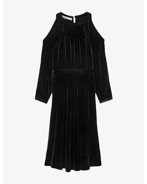 AllSaints Chrissy Open-Shoulder Velvet Midi Dress - Black