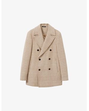 Reiss Bergamo Check-Print Double-Breasted Wool-Blend Pea Coat - Natural