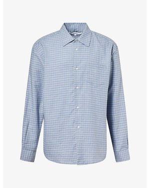 Palmes Serve Check-Print Cotton And Cashmere-Blend Shirt - Blue