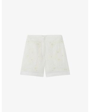 Claudie Pierlot Embroidered High-Rise Cotton Shorts - White
