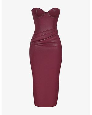 House Of Cb Juliana Slim-Fit Corseted-Bodice Vegan-Leather Maxi Dress - Red
