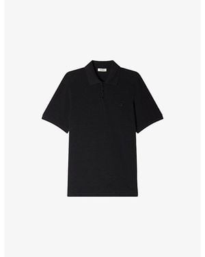 Sandro Branded Cotton-Piqué Polo Shirt - Black