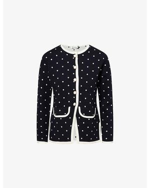 RIXO London Mirja Polka-Dot Stretch-Wool Cardigan - Blue