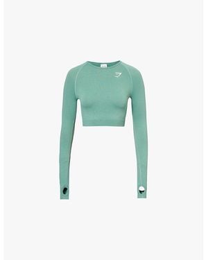 GYMSHARK Vital Seamless 2.0 Long-Sleeve Stretch-Woven Crop Top - Green