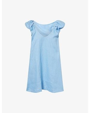 Faithfull the Brand Nina Puffed-Sleeve Linen Mini Dress - Blue