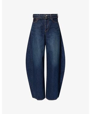 Sacai Belted Barrel-Leg Denim Jeans - Blue