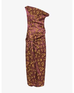 Dries Van Noten Dumas Cowl-Neck Floral Woven Midi Dress - Brown