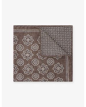 Reiss Gian Floral-Medallion Print Silk Pocket Square - Brown