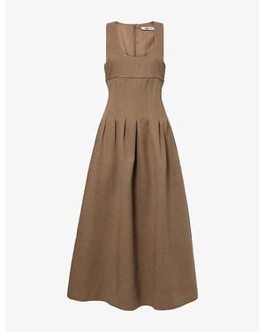 Odd Muse Cinched Cotton-Blend Midi Dress - Brown