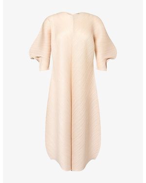 Pleats Please Issey Miyake Curved-Sleeve Knitted Midi Dress - Natural